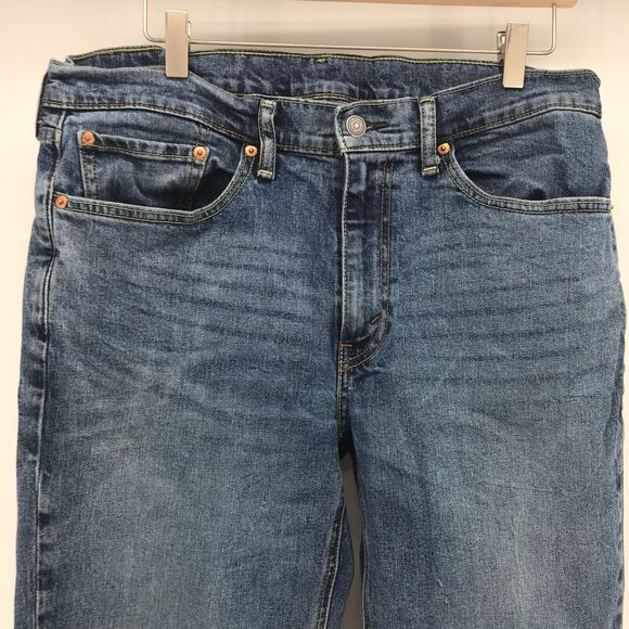 Levis Jeans Mens 34*32 Medium Blue Straight Leg Cotton Stretch Mid Rise Pockets - Picture 3 of 16
